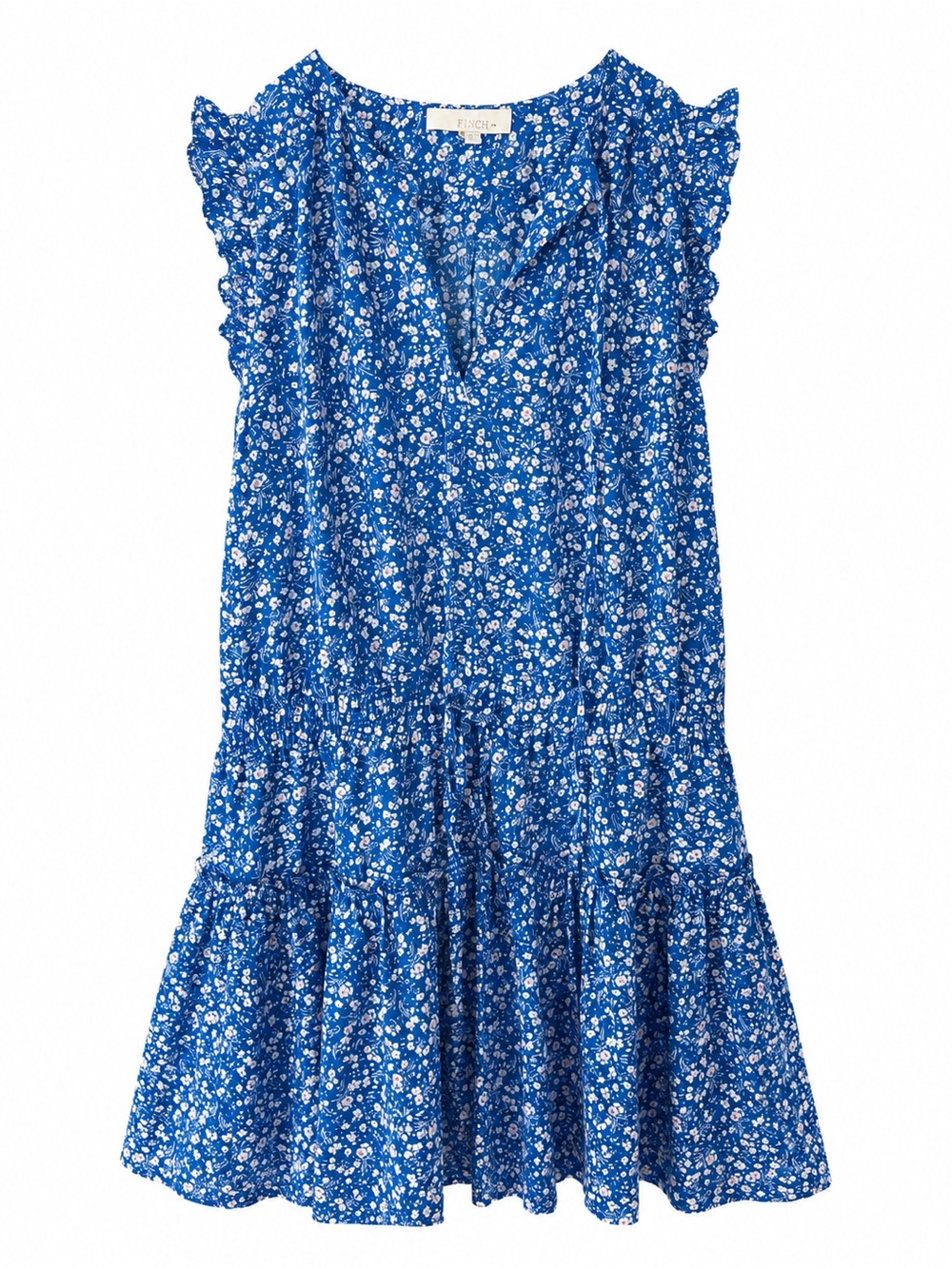 Blue Floral Ruffle Tiered Kids Dress